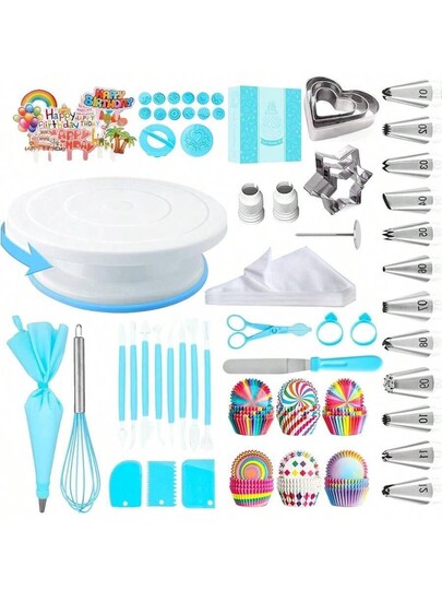 ANJAYLIA; New Cake Decorating Supplies Kit Tools 255pcs, Cake Decorating Set with Cake Turntable; Category:Cake Decorating Tools; Image:1